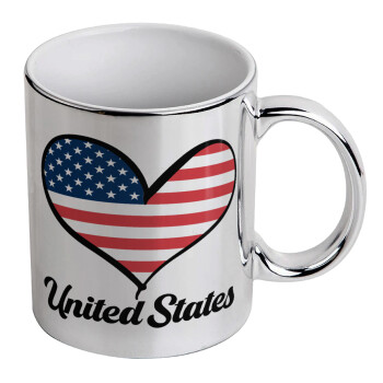 USA flag, Κούπα κεραμική, ασημένια καθρέπτης, 330ml