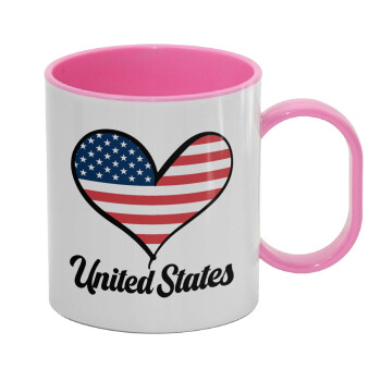 USA flag, Κούπα (πλαστική) (BPA-FREE) Polymer Ροζ για παιδιά, 330ml