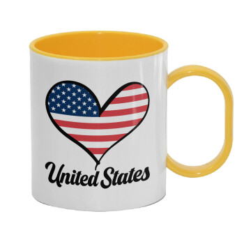 USA flag, Κούπα (πλαστική) (BPA-FREE) Polymer Κίτρινη για παιδιά, 330ml
