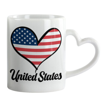 USA flag, Κούπα καρδιά χερούλι λευκή, κεραμική, 330ml