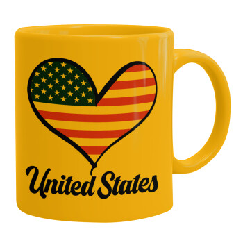 USA flag, Ceramic coffee mug yellow, 330ml (1pcs)