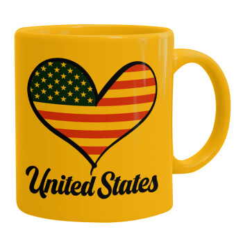 USA flag, Ceramic coffee mug yellow, 330ml