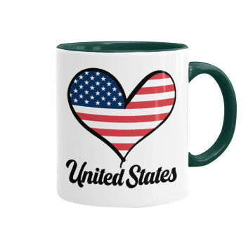USA flag, Κούπα χρωματιστή πράσινη, κεραμική, 330ml