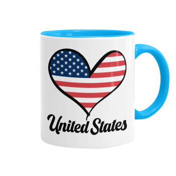 USA flag, Mug colored light blue, ceramic, 330ml