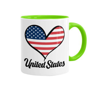 USA flag, Mug colored light green, ceramic, 330ml