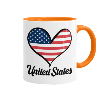 USA flag, Κούπα χρωματιστή πορτοκαλί, κεραμική, 330ml