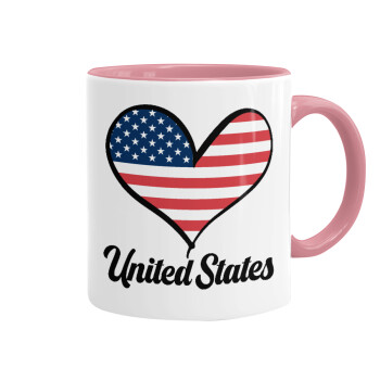 USA flag, Κούπα χρωματιστή ροζ, κεραμική, 330ml