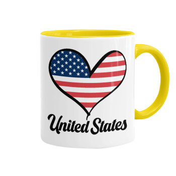 USA flag, Mug colored yellow, ceramic, 330ml