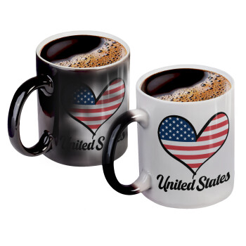 USA flag, Color changing magic Mug, ceramic, 330ml when adding hot liquid inside, the black colour desappears (1 pcs)