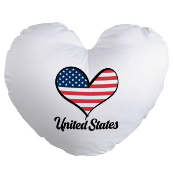 USA flag, Μαξιλάρι καναπέ καρδιά 40x40cm περιέχεται το  γέμισμα