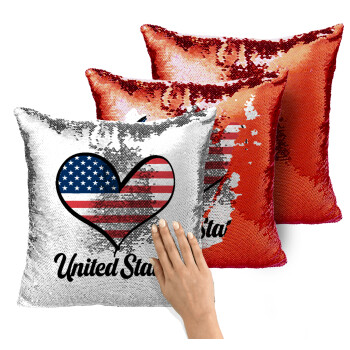 USA flag, Μαξιλάρι καναπέ Μαγικό Κόκκινο με πούλιες 40x40cm περιέχεται το γέμισμα