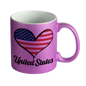 USA flag, Κούπα Μωβ Glitter που γυαλίζει, κεραμική, 330ml