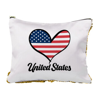 USA flag, Τσαντάκι νεσεσέρ με πούλιες (Sequin) Χρυσό