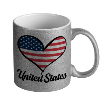 USA flag, Κούπα Ασημένια Glitter που γυαλίζει, κεραμική, 330ml