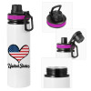 Metallic water bottle with safety lid, 850ml aluminum