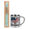 Easter Set, metallic thermal cup (300ml) & aromatic flat Easter candle (30cm) (TURQUOISE)