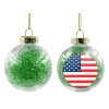 Transparent Christmas tree ball ornament with green filling 8cm
