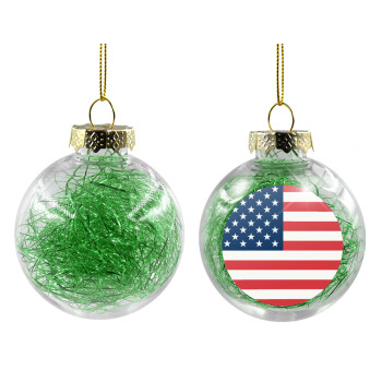 USA flag, Transparent Christmas tree ball ornament with green filling 8cm