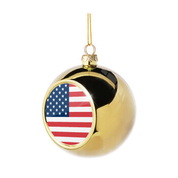 USA flag, Golden Christmas tree ball ornament 8cm