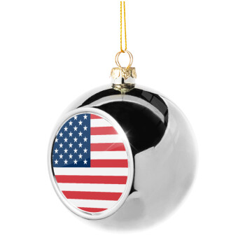 USA flag, Χριστουγεννιάτικη μπάλα δένδρου Ασημένια 8cm