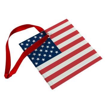 USA flag, Χριστουγεννιάτικο στολίδι γυάλινο τετράγωνο 9x9cm