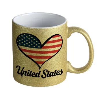 USA flag, Κούπα Χρυσή Glitter που γυαλίζει, κεραμική, 330ml