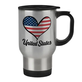 USA flag, Stainless steel travel mug with lid, double wall 450ml
