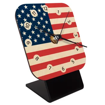 USA flag, Επιτραπέζιο ρολόι σε φυσικό ξύλο (10cm)
