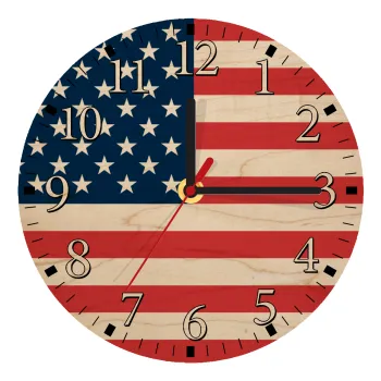 USA flag, Ρολόι τοίχου ξύλινο plywood (20cm)