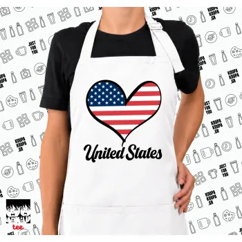 USA flag, Ποδιά μακριά Σεφ ολόσωμη με τσέπες white (ΕΝΗΛΙΚΩΝ)