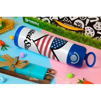 USA flag, Easter candle, Childrens hot water bottle, stainless steel, with safety straw, BLUE (500ml)