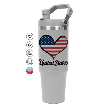 USA flag, GREY Travel Tumbler with Handle 890ml