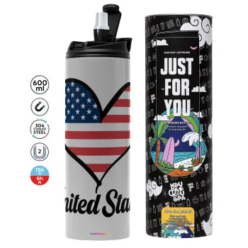USA flag, Tumbler stainless steel GREY 600ml