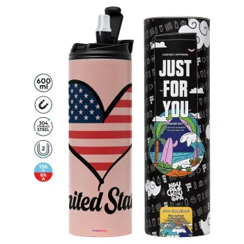 USA flag, Tumbler stainless steel PINK 600ml