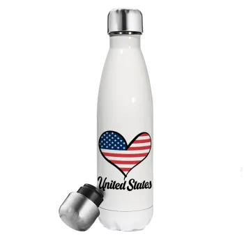 USA flag, Metal mug thermos White (Stainless steel), double wall, 500ml
