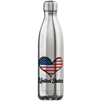 USA flag, Μεταλλικό παγούρι θερμός Inox (Stainless steel), διπλού τοιχώματος, 750ml