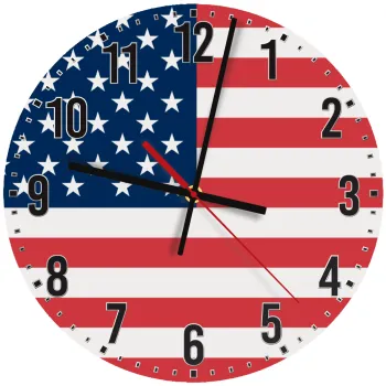 USA flag, Ρολόι τοίχου ξύλινο (30cm)