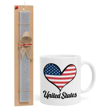 USA flag, Easter Set, Ceramic Cup (330ml) & Easter aromatic flat candle (30cm) (GRAY)