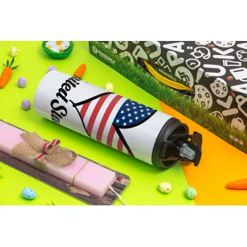 USA flag, Easter candle,Travel Tumbler 2 Lids, with metal straw & cleaning brush & aromatic flat candle (30cm) (PINK)