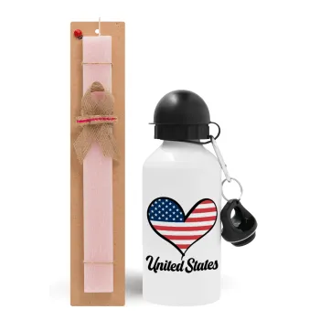 USA flag, Easter Set, metallic aluminum bottle (500ml) & aromatic flat Easter candle (30cm) (PINK)