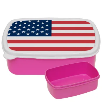 USA flag, ΡΟΖ παιδικό δοχείο φαγητού (lunchbox) πλαστικό (BPA-FREE) Lunch Βox M18 x Π13 x Υ6cm