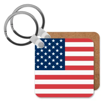USA flag, Μπρελόκ Ξύλινο τετράγωνο MDF