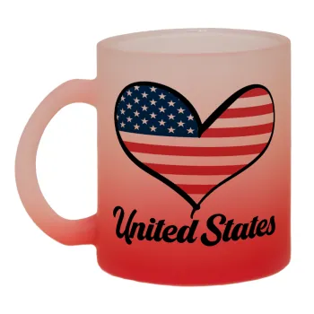 USA flag, Κούπα γυάλινη δίχρωμη με βάση το κόκκινο ματ, 330ml