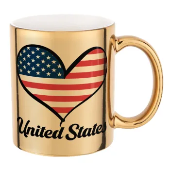USA flag, Mug ceramic, gold mirror, 330ml