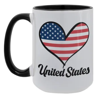 USA flag, Κούπα Mega 15oz, κεραμική Μαύρη, 450ml