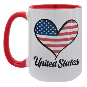 USA flag, Κούπα Mega 15oz, κεραμική Κόκκινη, 450ml