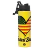 Metallic water bottle with safety lid, 850ml aluminum