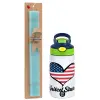 Easter Set, Children's thermal stainless steel bottle with safety straw, green/blue (350ml) & aromatic flat Easter candle (30cm) (TURQUOISE)