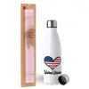 Easter Set, metallic stainless steel water bottle (750ml) & scented flat Easter candle (30cm) (PINK)