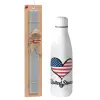 Easter Set, metallic stainless thermos bottle (500ml) & scented flat Easter candle (30cm) (GRAY)